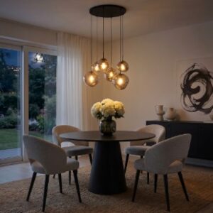 Pendant lamp, 6-light, H340 smoked glass
