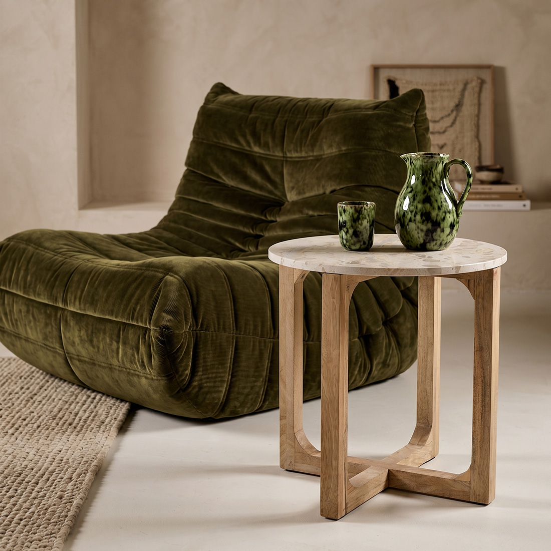 Marble Side Table Cream - 50X50X50 Cm