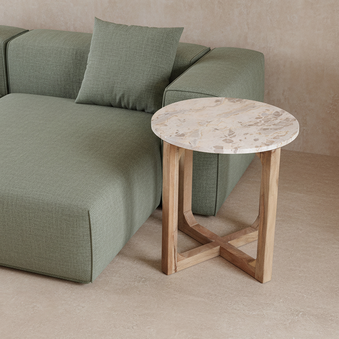 Marble Side Table Cream - 50X50X50 Cm