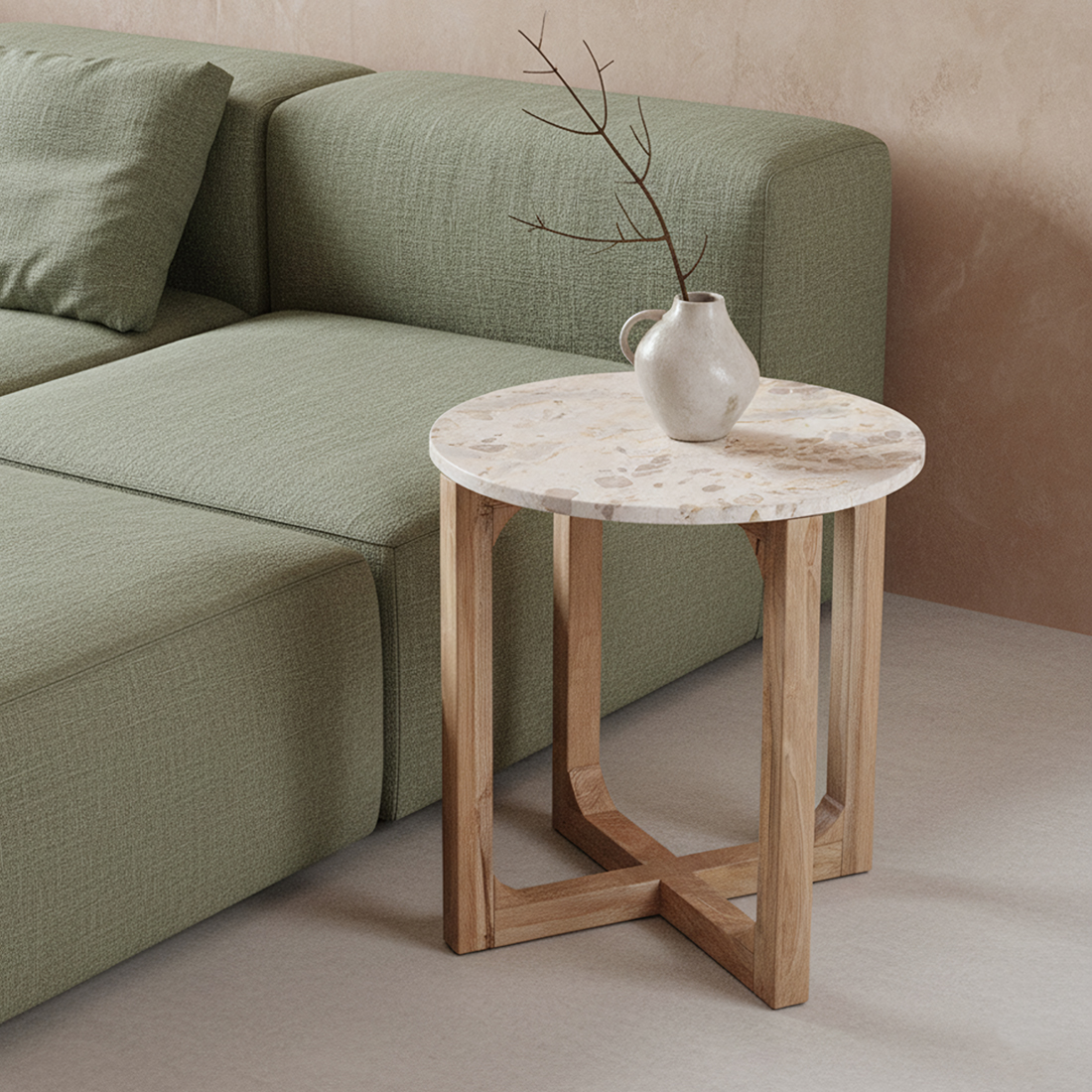 Marble Side Table Cream - 50X50X50 Cm