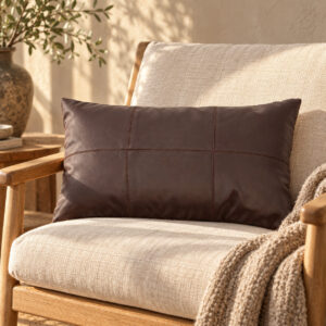 Housse De Coussin En Cuir À Six Panneaux – Chocolat – 30 X 50